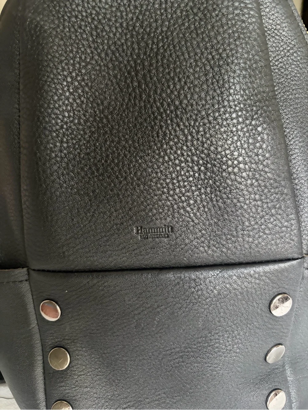 Hammitt Black Leather Medium Backpack with Gunmetal Accents